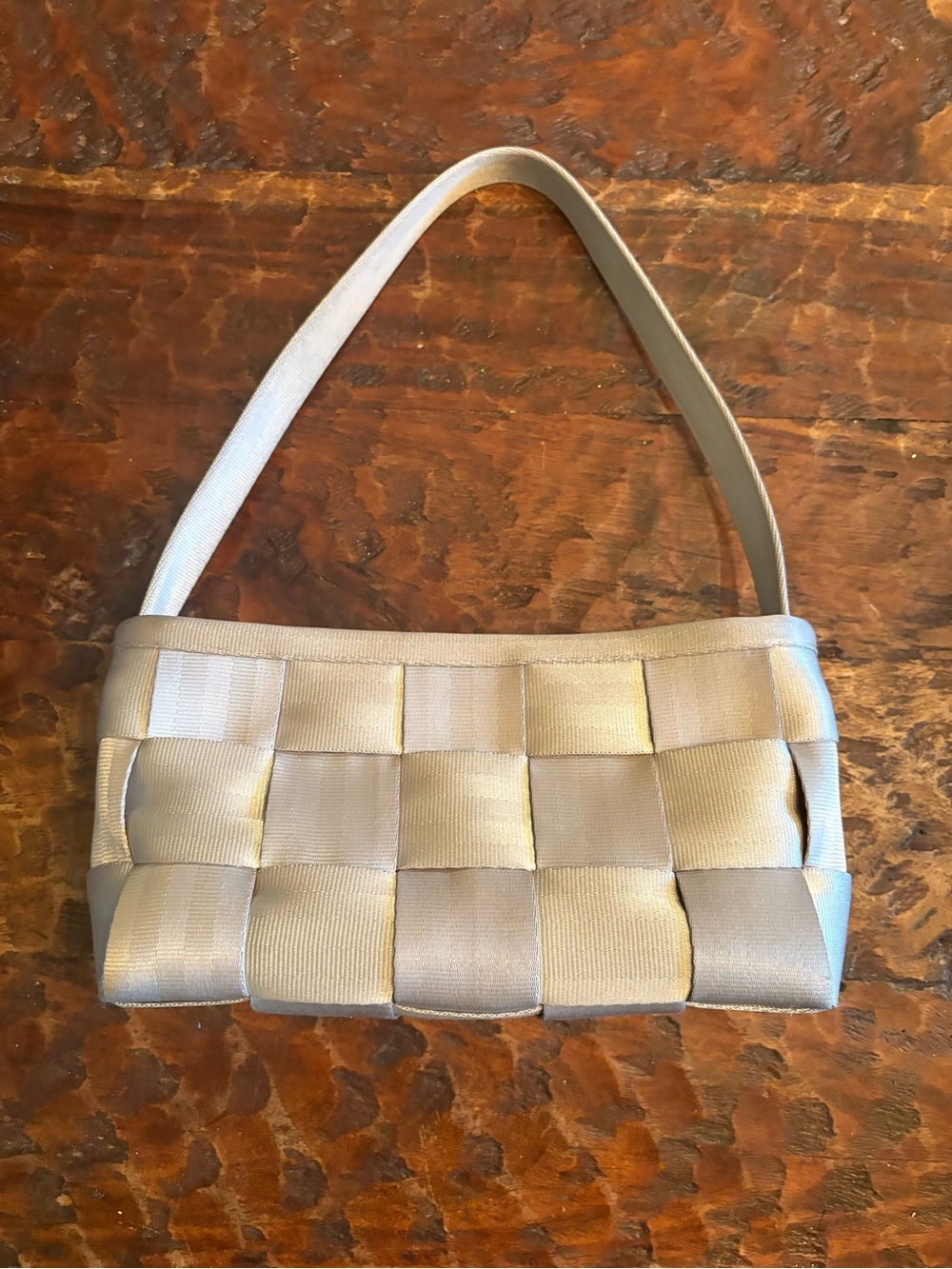Harvey’s Seatbelt Bag - Woven Satin Shoulder Satchel in Light Beige